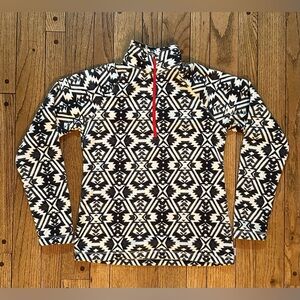 Eddie Bauer Women's Fleece 1/4 Zip Pullover, Black White Print, Size XS
